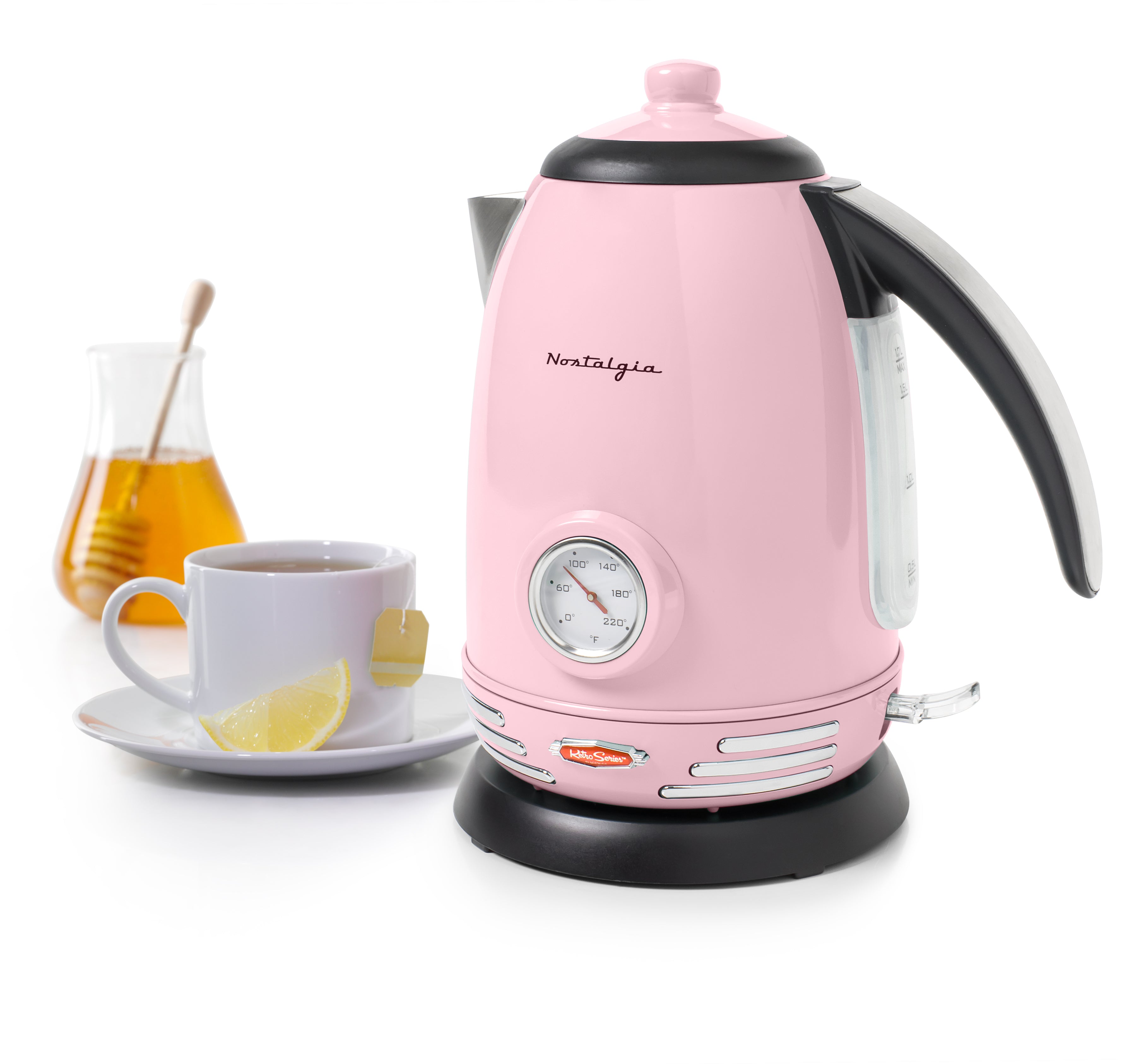 Retro 1.7-Liter Stainless Steel Electric Water Kettle with Strix Thermostat, Pink