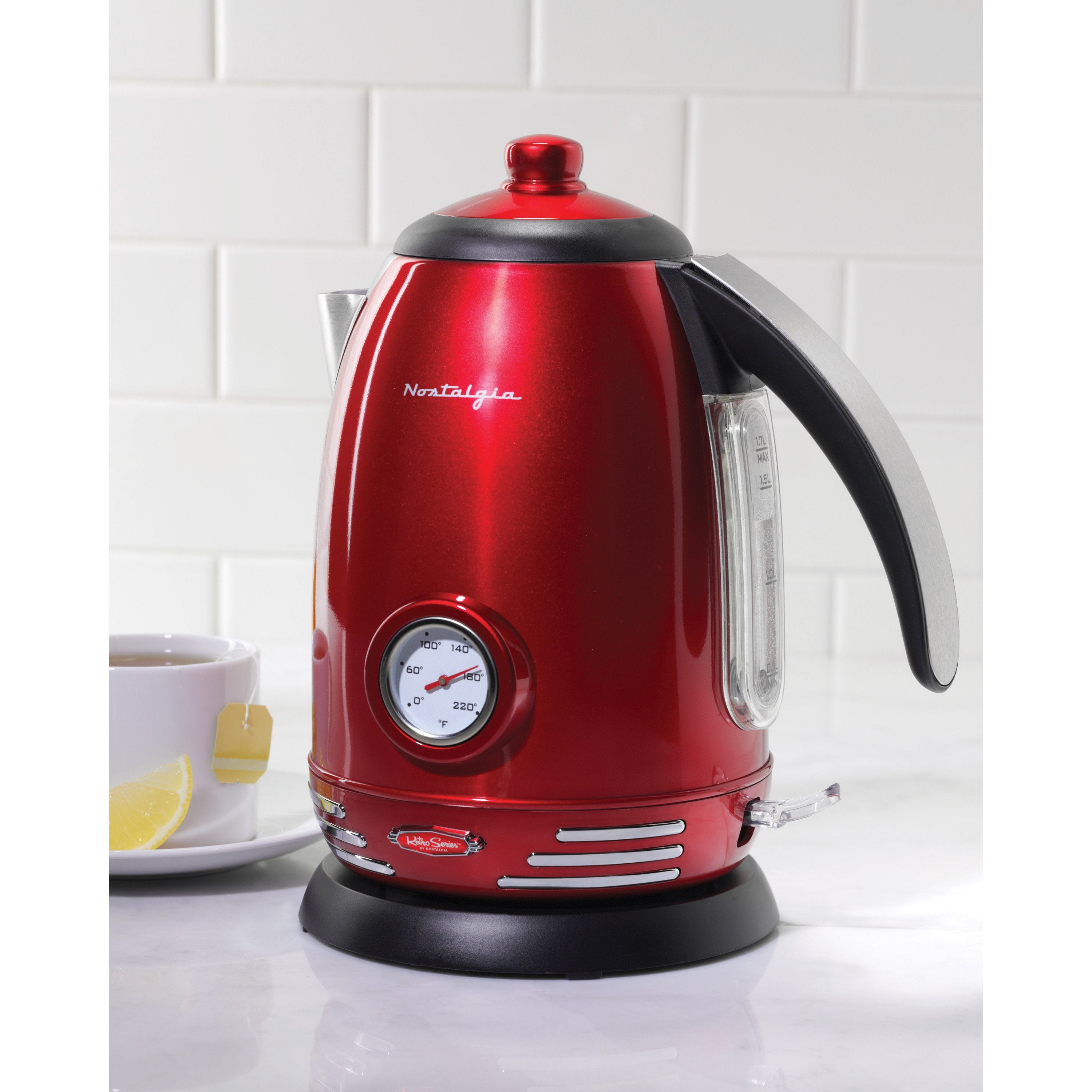 Retro 1.7-Liter Stainless Steel Electric Water Kettle with Strix Thermostat, Retro Red