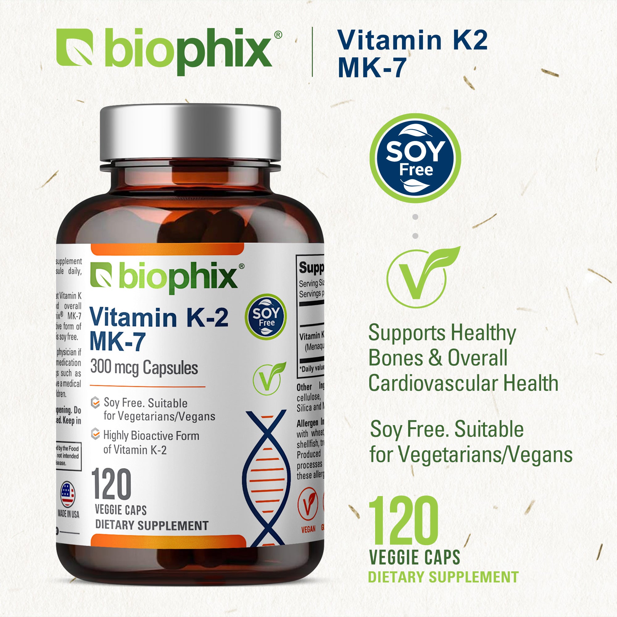 biophix Vitamin K2 MK-7 - 300 mcg 120 Vegetarian Capsules