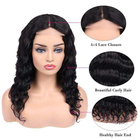 Wignee 4*4 lace closure wig loose wave human hair wig 150%density lace part wig