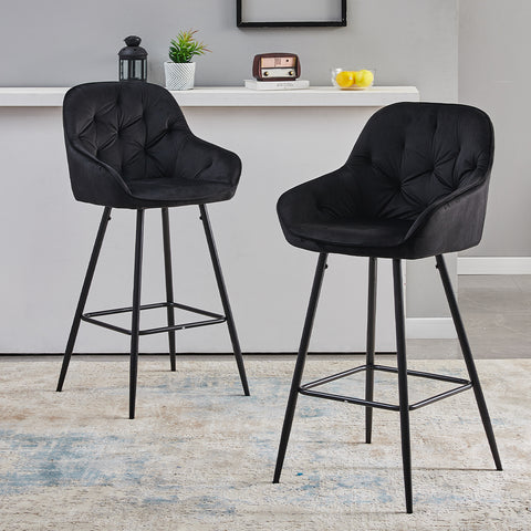 Set of 2 black Velvet high Barstools,Kitchen Counter Chair With Diamond Tufted