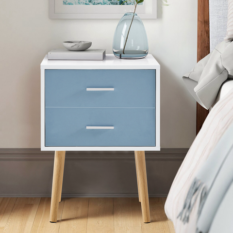 2 Drawer Bedside Table，Scandi inspired Wooden Bedside Cabinet grey and white