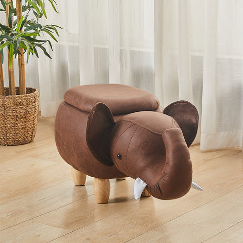 Upholstered Animal Storage Ottoman Footrest Stool, Elephant appearance Kids low Footstools
