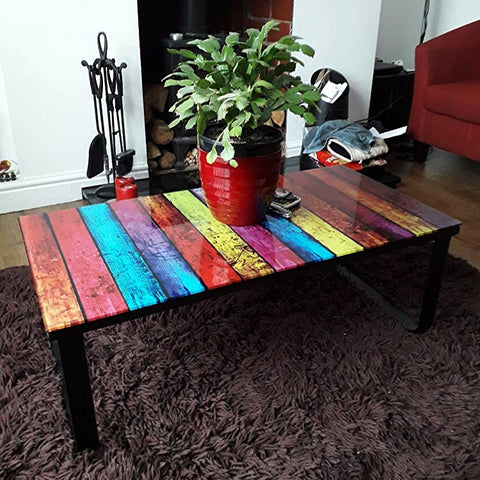 Modern Vibrant Colors Coffee Table With Printing Glass Top