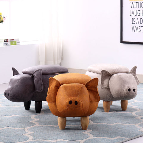 Upholstered Animal Storage Ottoman Footrest Stool, Pig appearance Kids Footstools