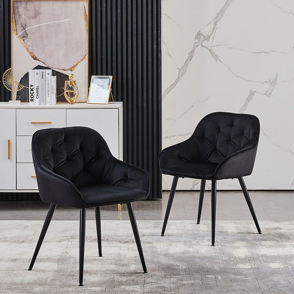 Garvies Tufted Dining Chairs Velvet Black Legs | CLIPOP