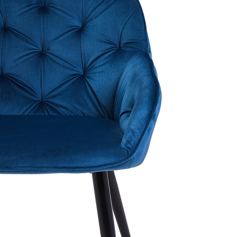 Set of 2 Retro Luxury Blue Velvet Arm Dining Chairs With Diamond Tufted, Crossed Legs