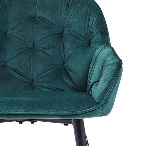 Set mit 2 Sesseln aus grünem Samt, Esszimmerstühle mit diamantgetufteten, gekreuzten Beinen