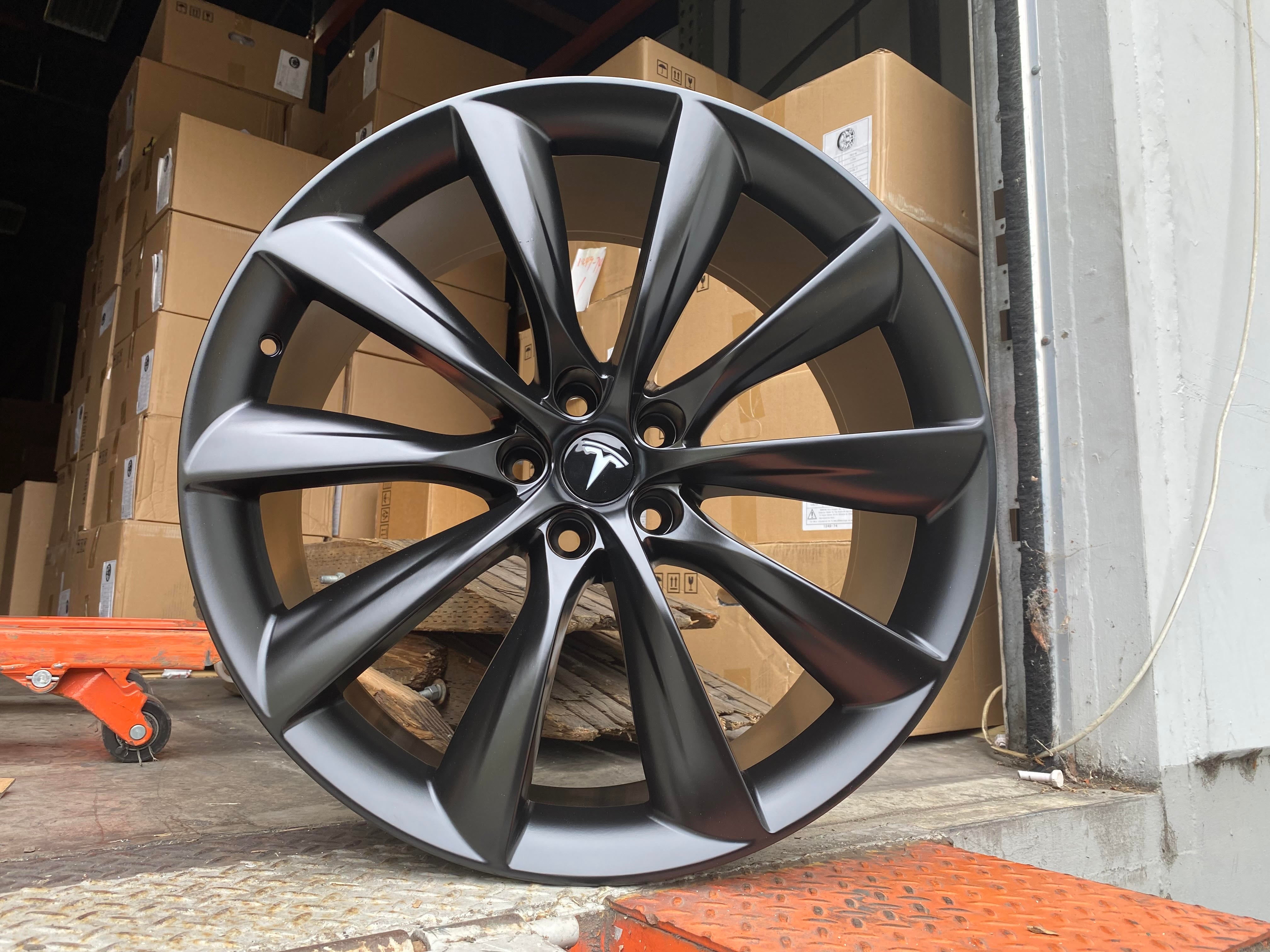 set of 4 wheels - Matt Black Rims 22X9 5x120 +35 CB 64.1 Fit Tesla Model X Model S