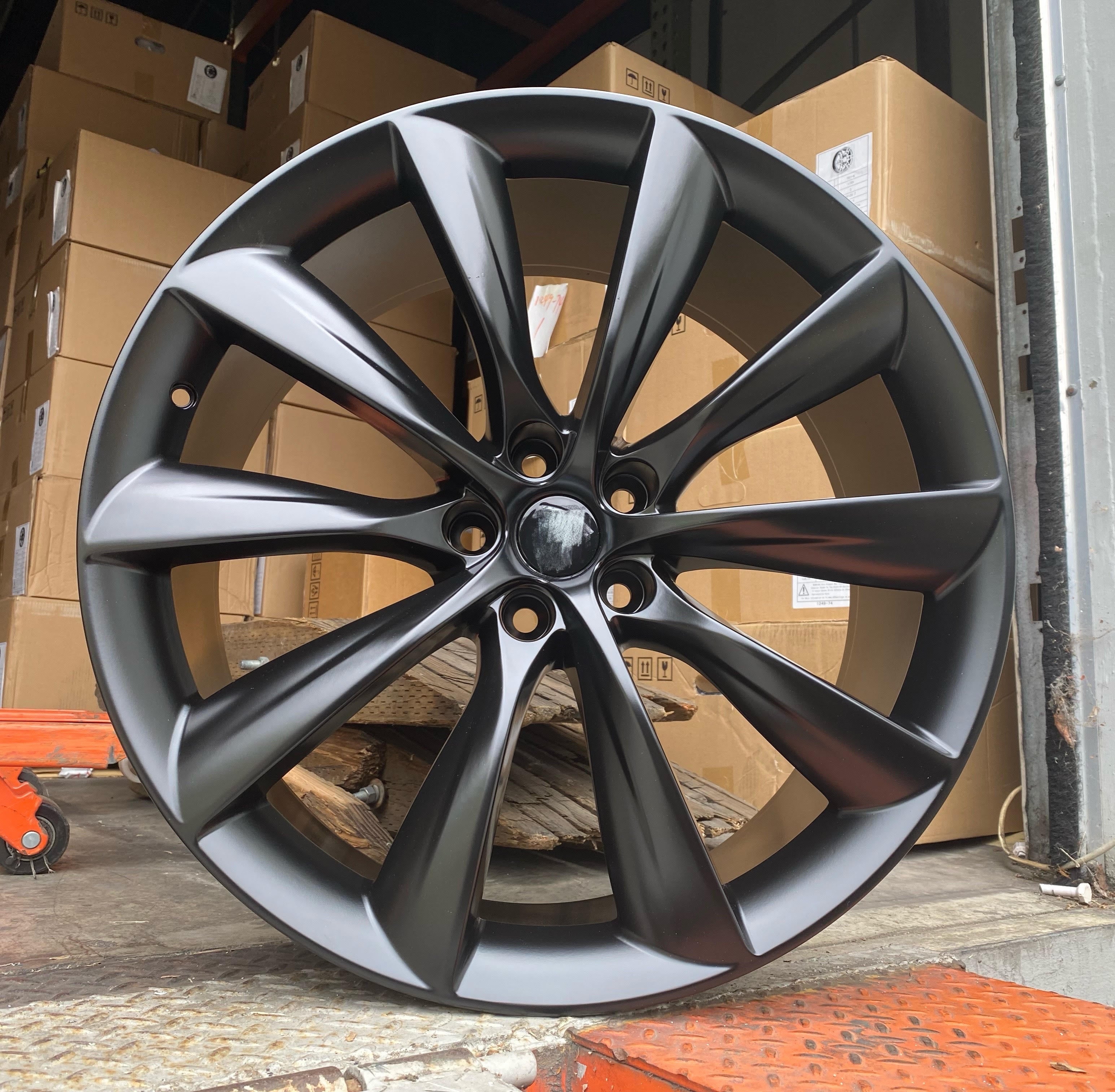 set of 4 wheels - Matt Black Rims 22X9 5x120 +35 CB 64.1 Fit Tesla Model X Model S