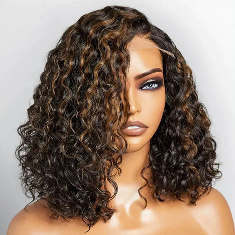 Lumiere 13X4 HD Lace Wig Highlight Water Wave Bob Wig Human Hair Transparent Lace Frontal Wigs  For Black Women HDZ