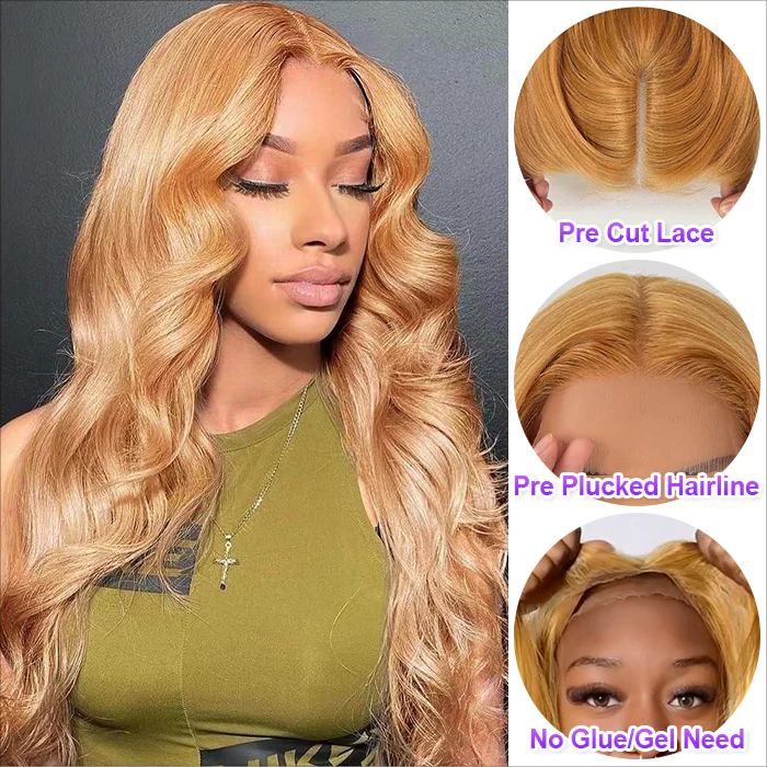 #27 Honey Blonde Body Wave Upgrade 5x5 Pre-Cut HD Lace Ready & Go Glueless Human Hair Wigs