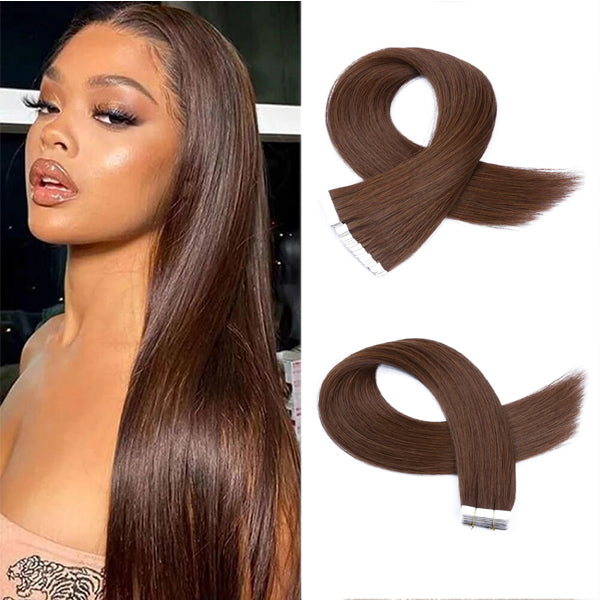 Color Hair #4 Brown Tape In Hair Extensions Straight Human Virgin Hair 20 pcs/1pack 100% Human Hair