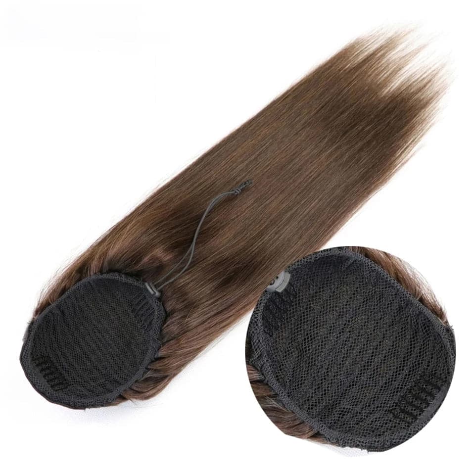 #4 Brown Straight Drawstring Ponytail Extensions Human Hair