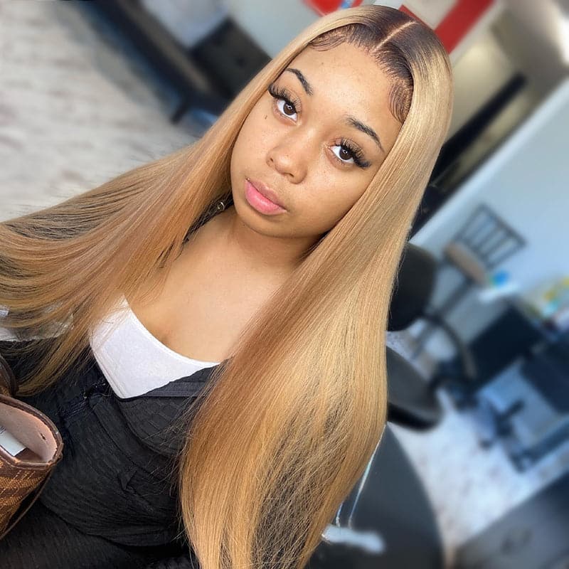 Lumiere 1B/27 Ombre Straight Lace Frontal/Closure wigs virgin human hair with baby hair