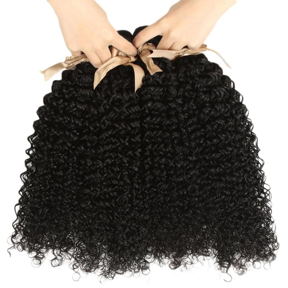 Peruvian Kinky Curly Hair 4 Bundles With 13x4 Frontal Curly Human Hair Transparent Lace closure