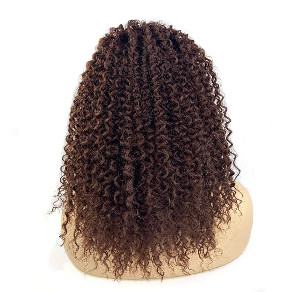 Chocolate Brown Afro Curly Drawstring Ponytail Human Hair Non-Remy For African American