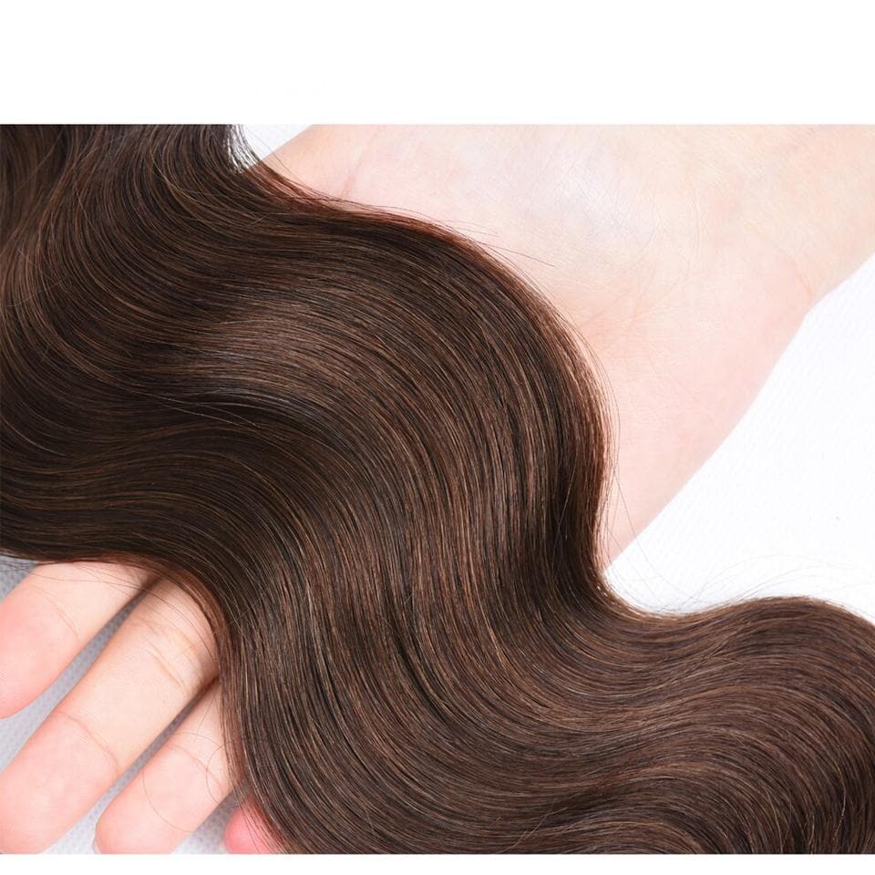 lumiere #4 Brown Body Wave 4 Bundles With 13x4 Lace Frontal Pre Colored Ear To Ear