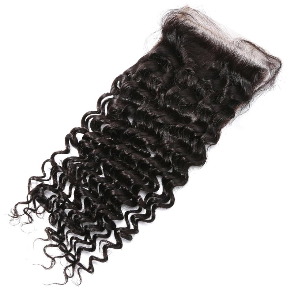 28 30 32 inch Deep Wave 3 Bundles With 4x4 Closure transparent lace Peruvian Remy Human Hair Weaves