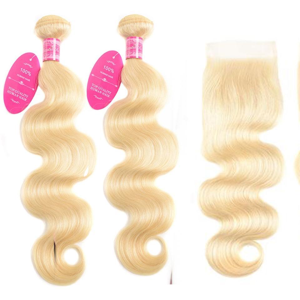 613 Blonde Color 2 Bundles Body Wave with 4x4 Closure Virgin Human Hair