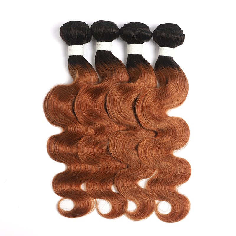 lumiere 1B/30 Ombre Body Wave 4 Bundles With 4x4 Lace Closure Pre Colored human hair