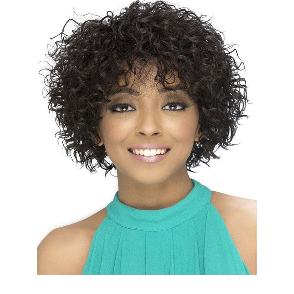 #1b short curly bob Full Machine Made None Lace wig Virgin Human Hair