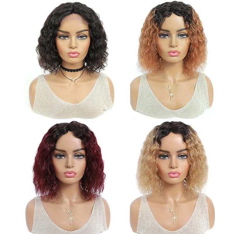 Water Wave Short Bob Brazilian Middle Part Full Machine Made None Lace Wigs For Black Women