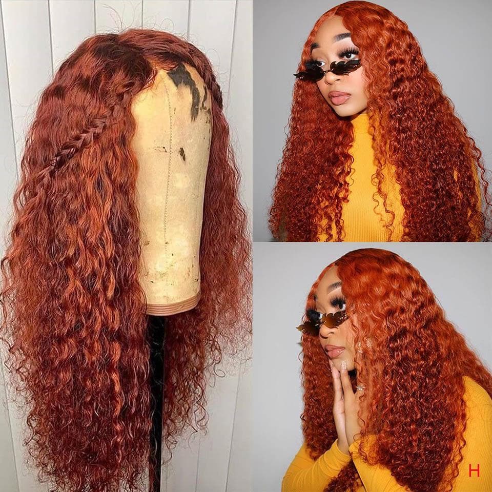 #350 Ginger Kinky Curly 5x5 13x4 Lace Front Human Hair Wigs For Black Women