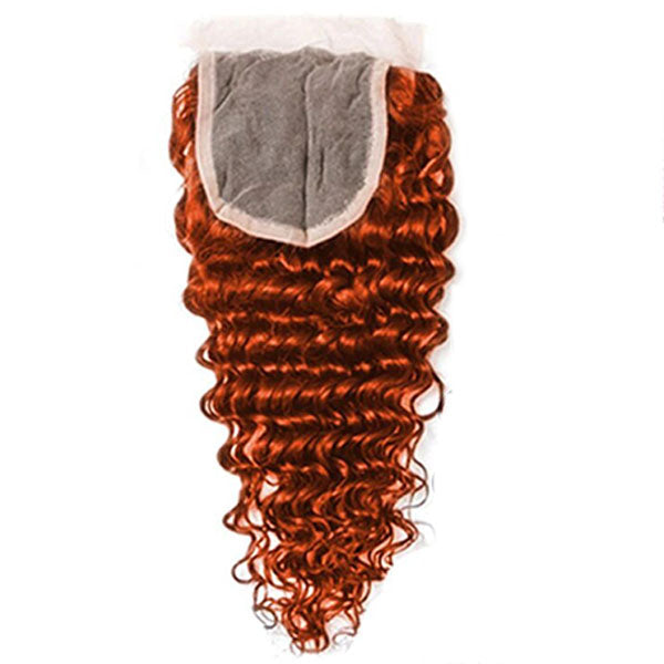 #350 Ginger Deep Wave 3 Bundles With 4x4 Lace Closure Human Hair