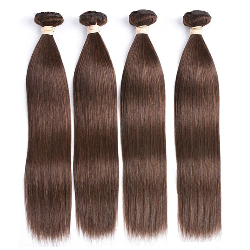 Color #4 Brown Straight Hair 4 Bundles 100% Virgin Human Hair Extensions