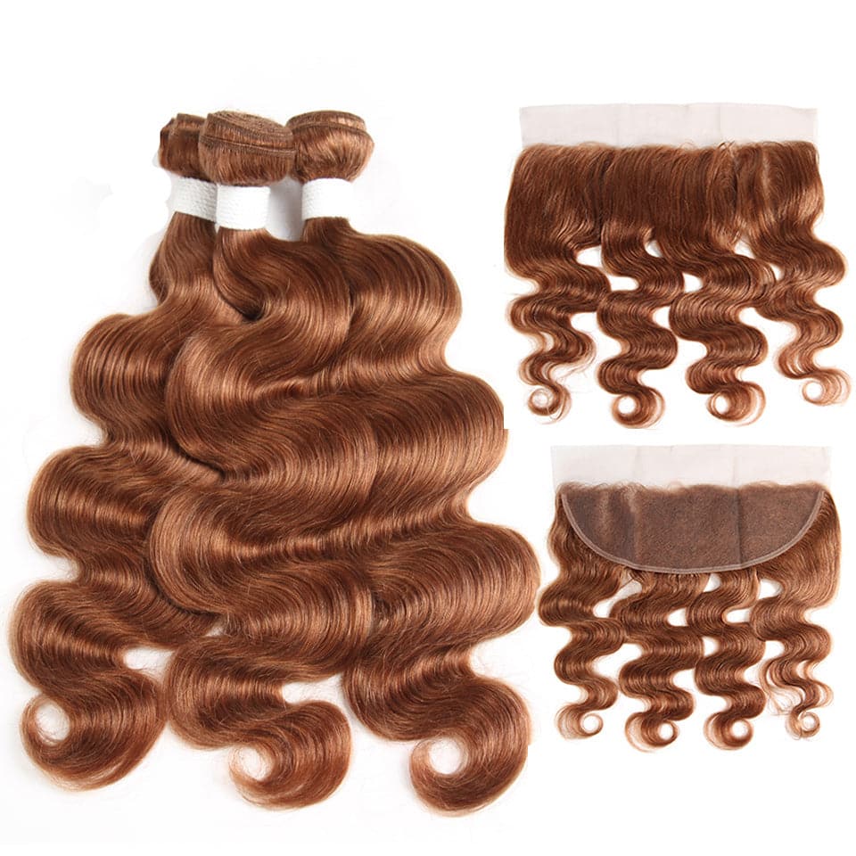 lumiere Color #30 body wave 4 Bundles With 13x4 Lace Frontal Pre Colored Ear To Ear