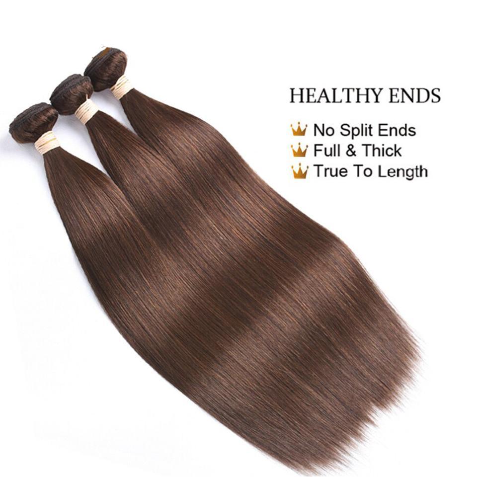 Color #4 Brown Straight Hair 4 Bundles 100% Virgin Human Hair Extensions