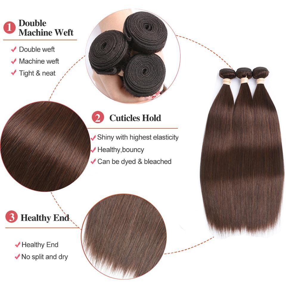 Color #4 Brown Straight Hair 4 Bundles 100% Virgin Human Hair Extensions