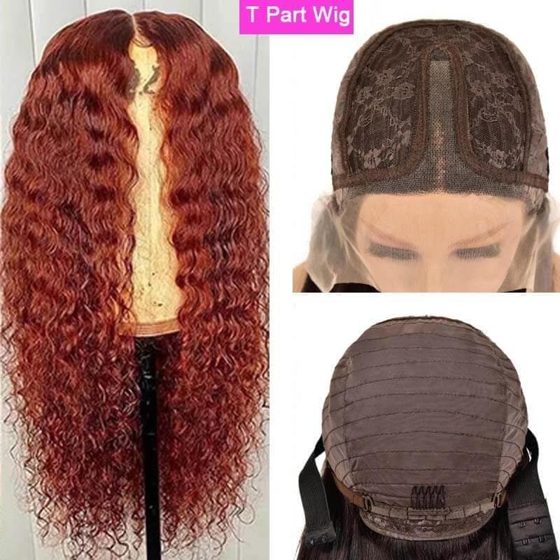 #350 Ginger Colored Deep Wave HD Lace Frontal Human Hair Wigs For Black Women