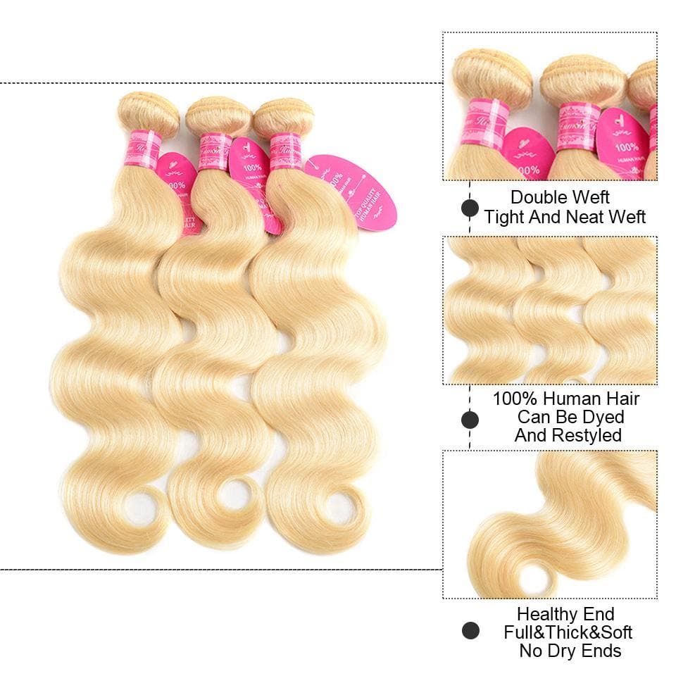 613 Blonde Color 2 Bundles Body Wave with 4x4 Closure Virgin Human Hair