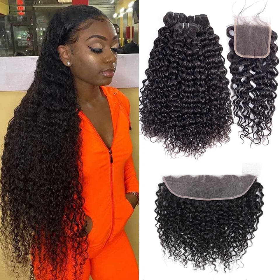 Peruvian Water Wave 4 Bundles With 4x4 Closure 8-40Inch Natural Wave Hair Extension Remy Human Hair