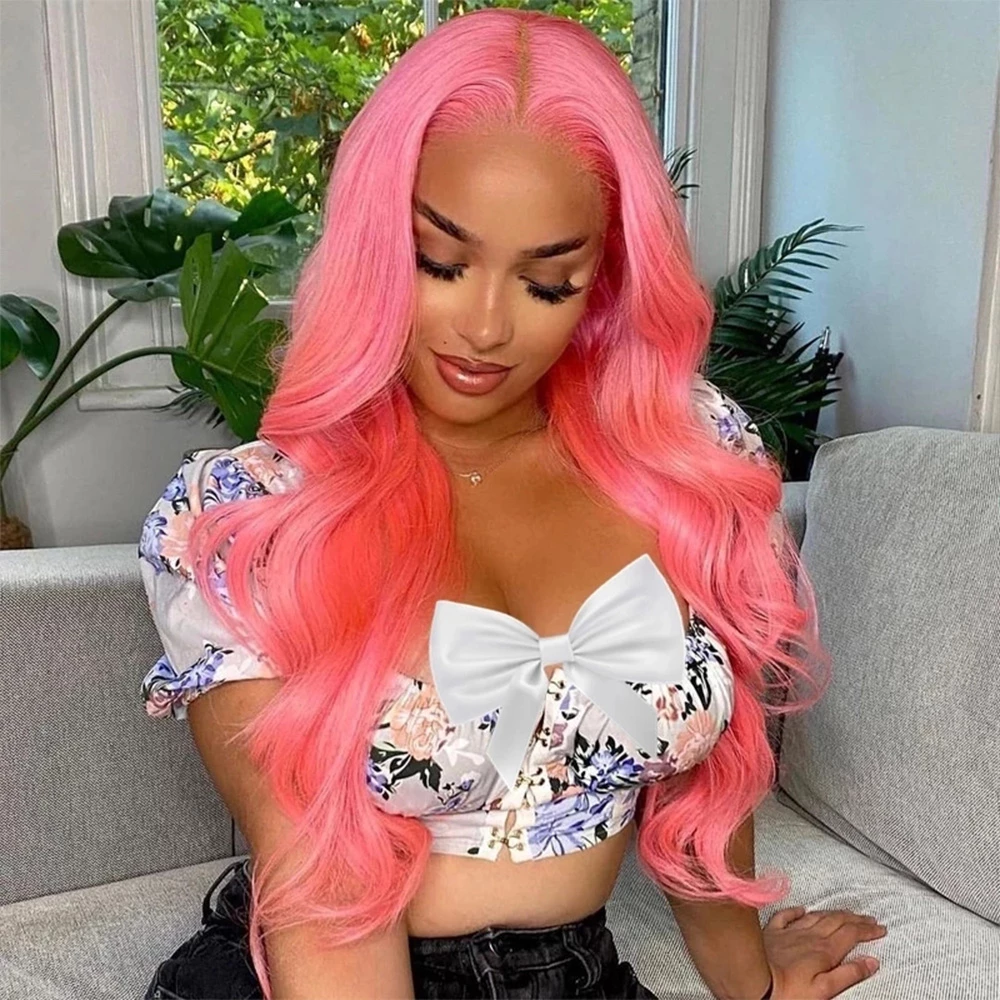 Colored Light Pink Body Wave Lace Front Wigs Human Hair For Women