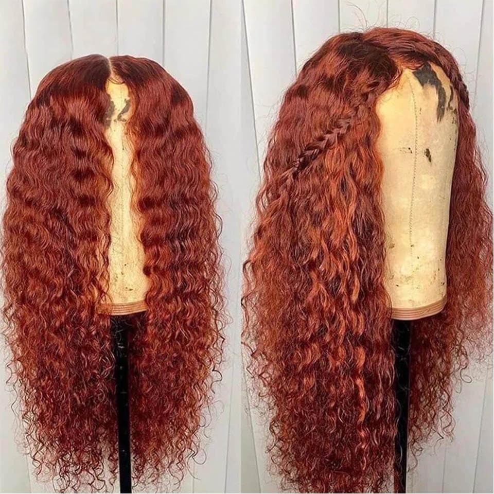 #350 Ginger Colored Deep Wave HD Lace Frontal Human Hair Wigs For Black Women