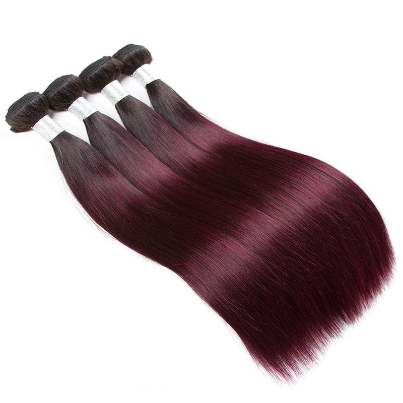 lumiere 1B/99J Ombre Straight Hair 4 Bundles 100% Virgin Human Hair Extension