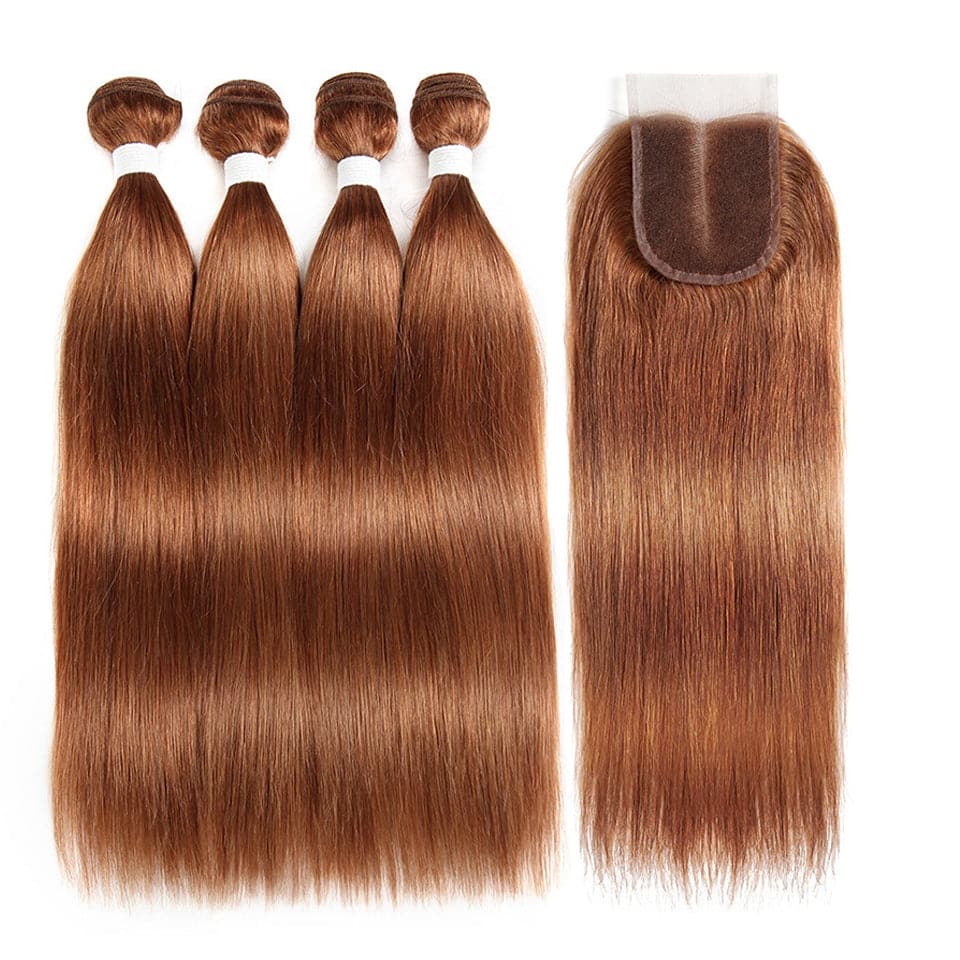 lumiere color #30 Straight Hair 4 Bundles With 4x4 Lace Closure Pre Colored human hair