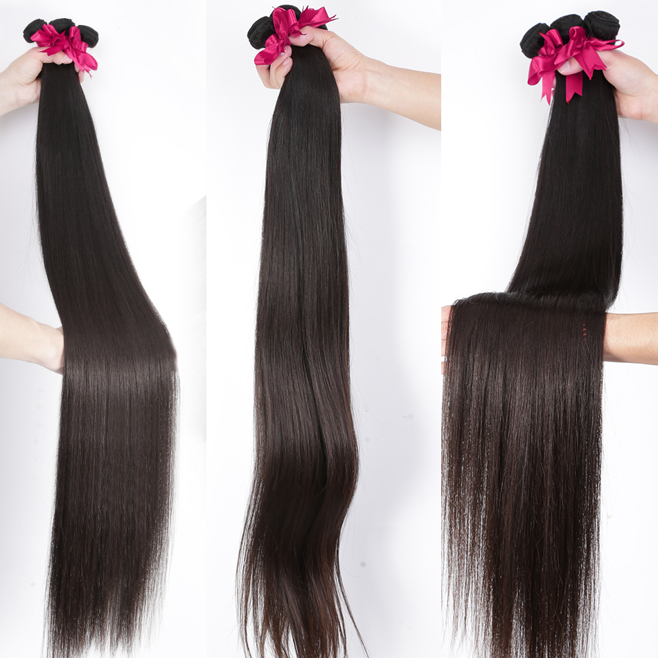 (B1) Brazilian Straight 3 Bundles With 13x4 Frontal 30 40 Inch Remy Hair Extension