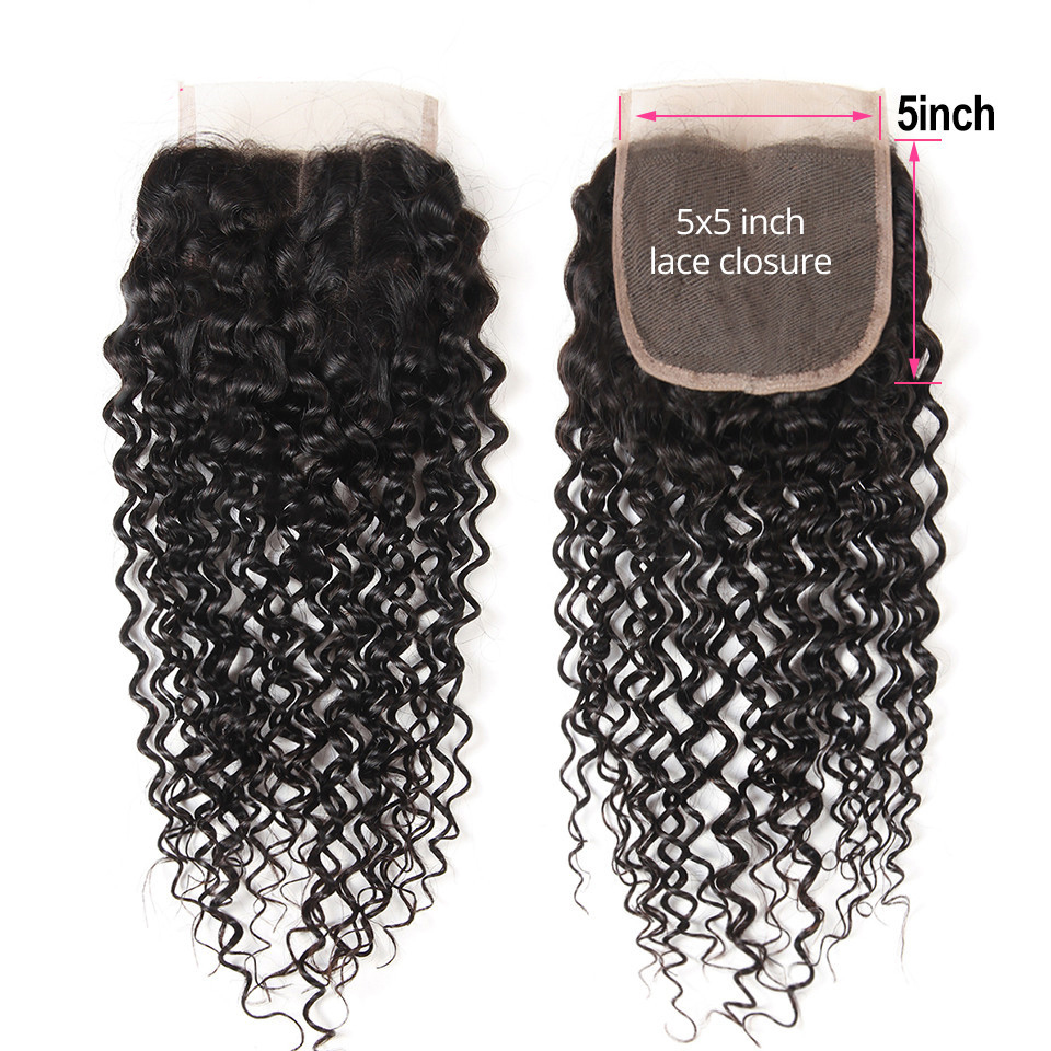 Kinky Curly 3 Bundles With Closure 5x5 lace 100% virgin human hair