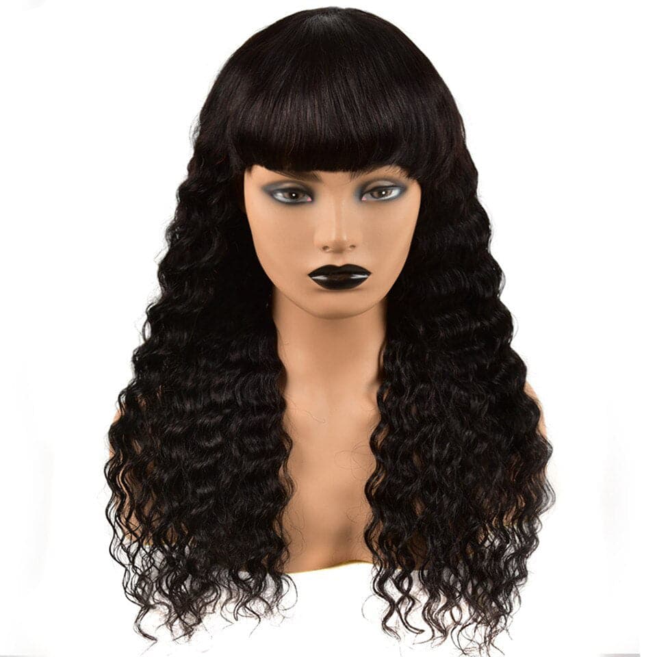 Deep Wave Full Machine Made None Lace 8-24 Inches Virgin Human Hair Wigs