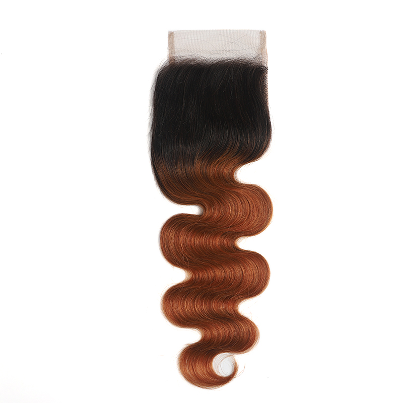 lumiere 1B/30 Ombre Body Wave 4 Bundles With 4x4 Lace Closure Pre Colored human hair