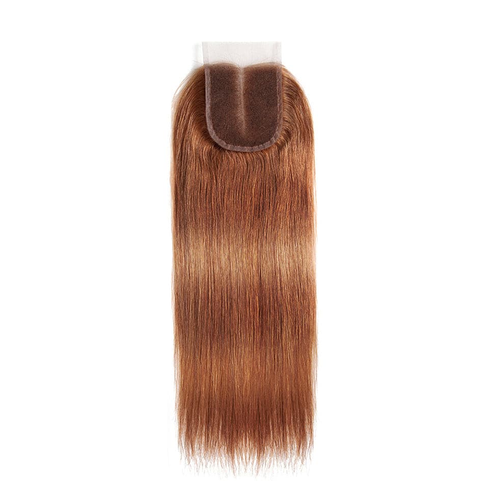 lumiere color #30 Straight Hair 4 Bundles With 4x4 Lace Closure Pre Colored human hair