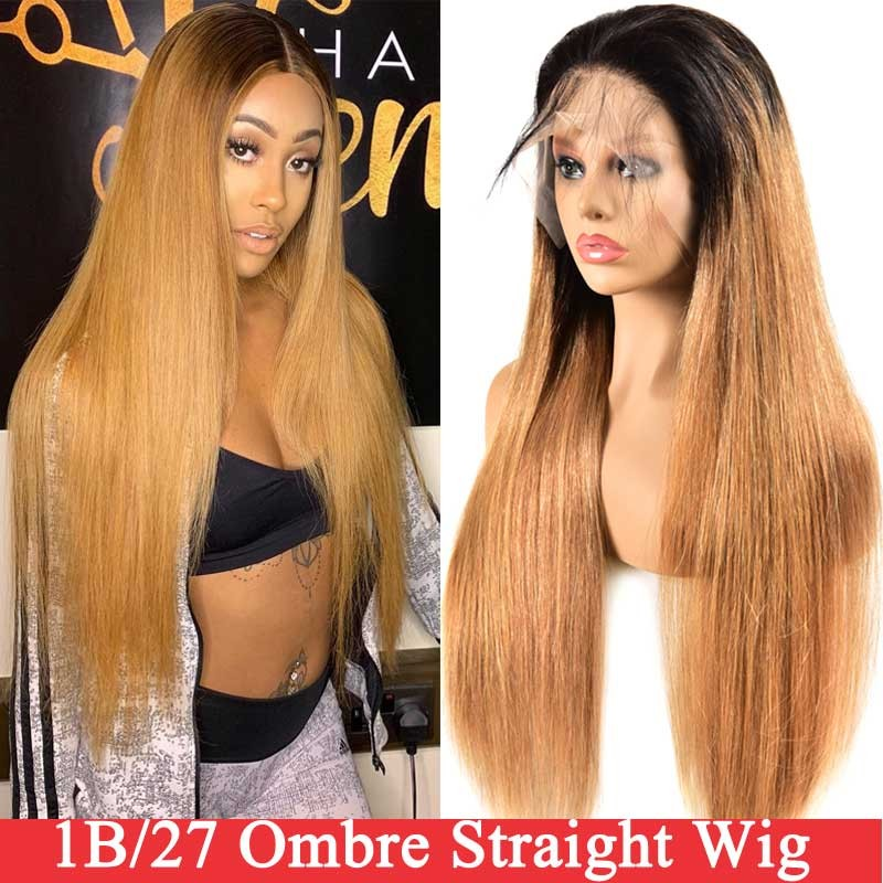Lumiere 1B/27 Ombre Straight Lace Frontal/Closure wigs virgin human hair with baby hair