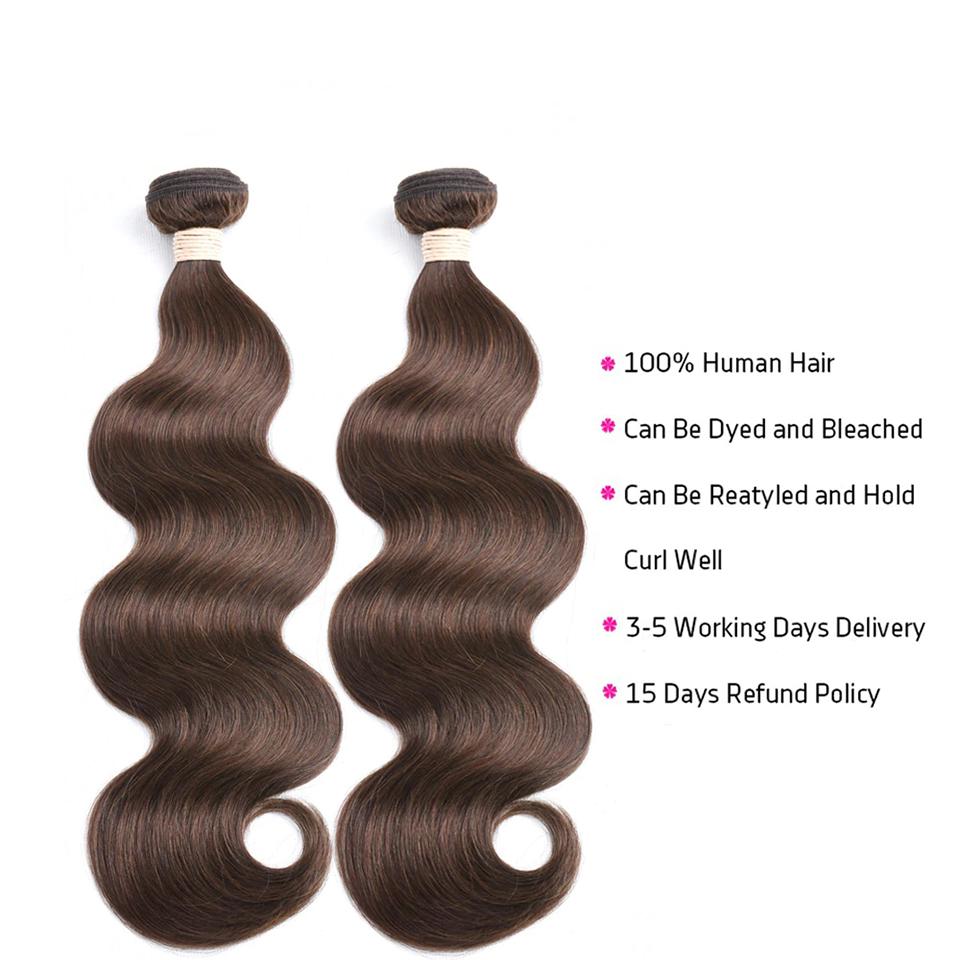 lumiere #4 Brown Body Wave 4 Bundles With 13x4 Lace Frontal Pre Colored Ear To Ear