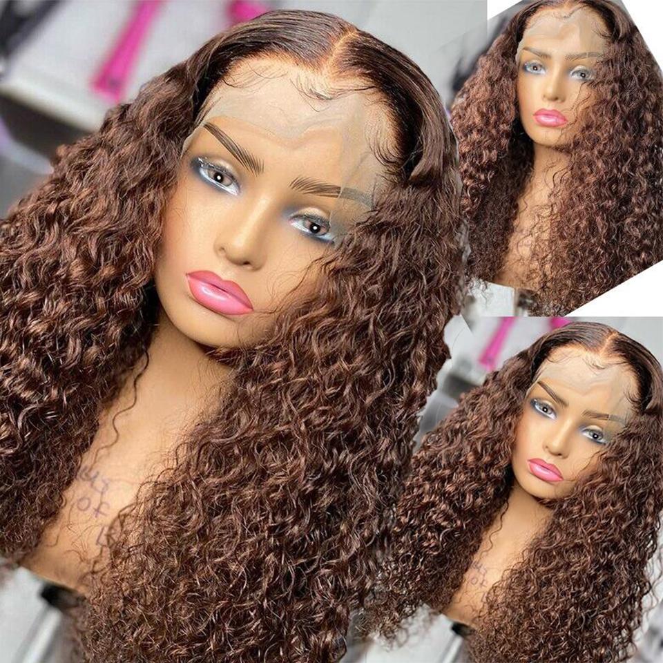 Perfect Chocolate Brown Kinky Curly Transparent Lace Wig For Black Women