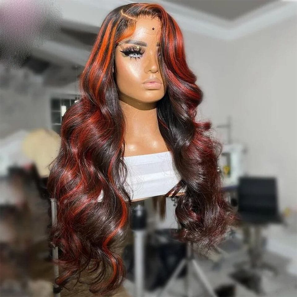 Highlight Red 13x4/4x4 Lace Frontal Wig Brazilian Body Wave Human Hair Wigs Pre Plucked