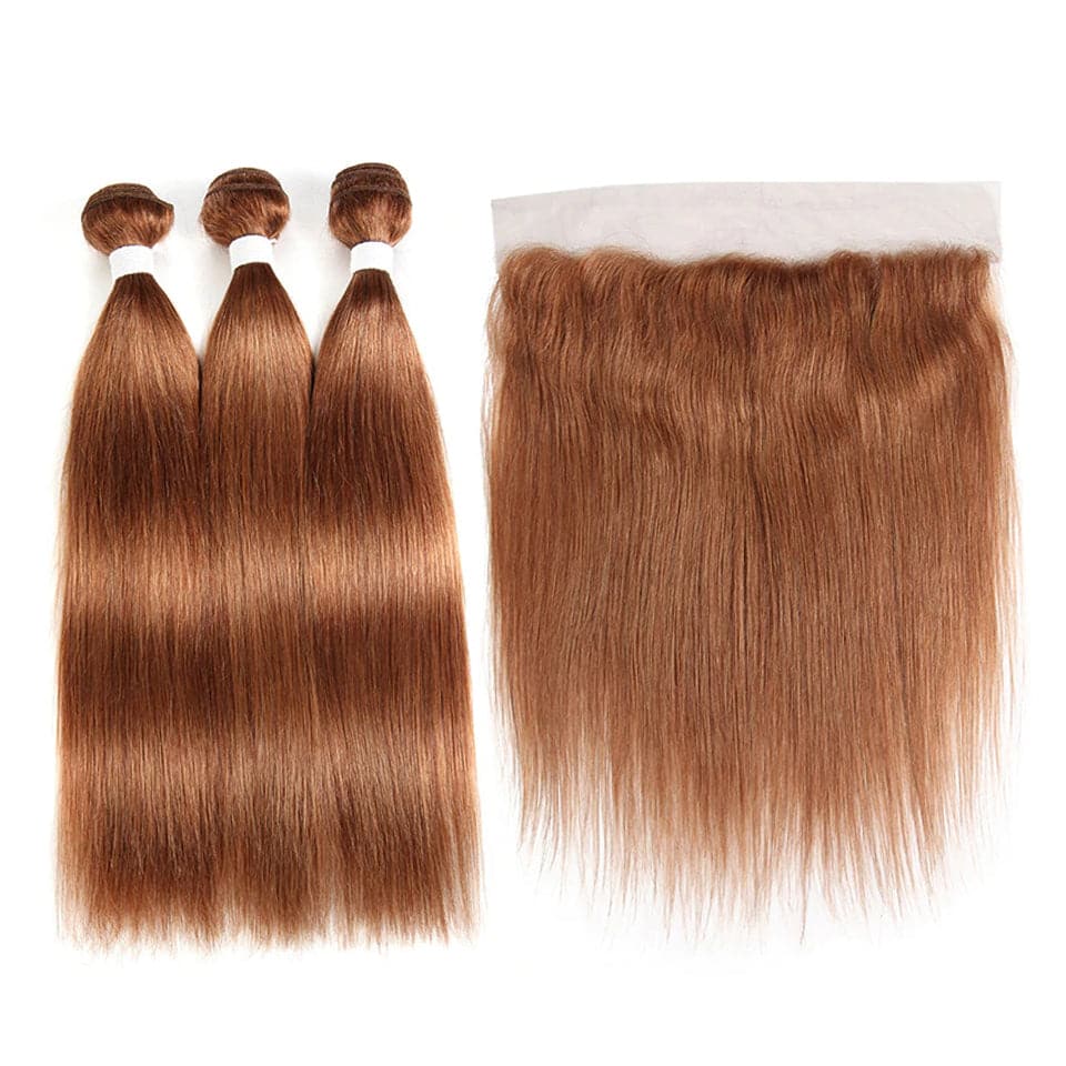 lumiere color #30 Straight Hair 3 Bundles With 13x4 Lace Frontal Pre Colored Ear To Ear